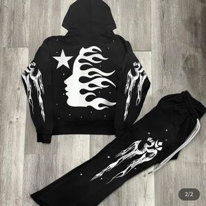 Sopula Hellstar Graphic Black Pullover Hoodie Tracksuit & Flared Sweatpants